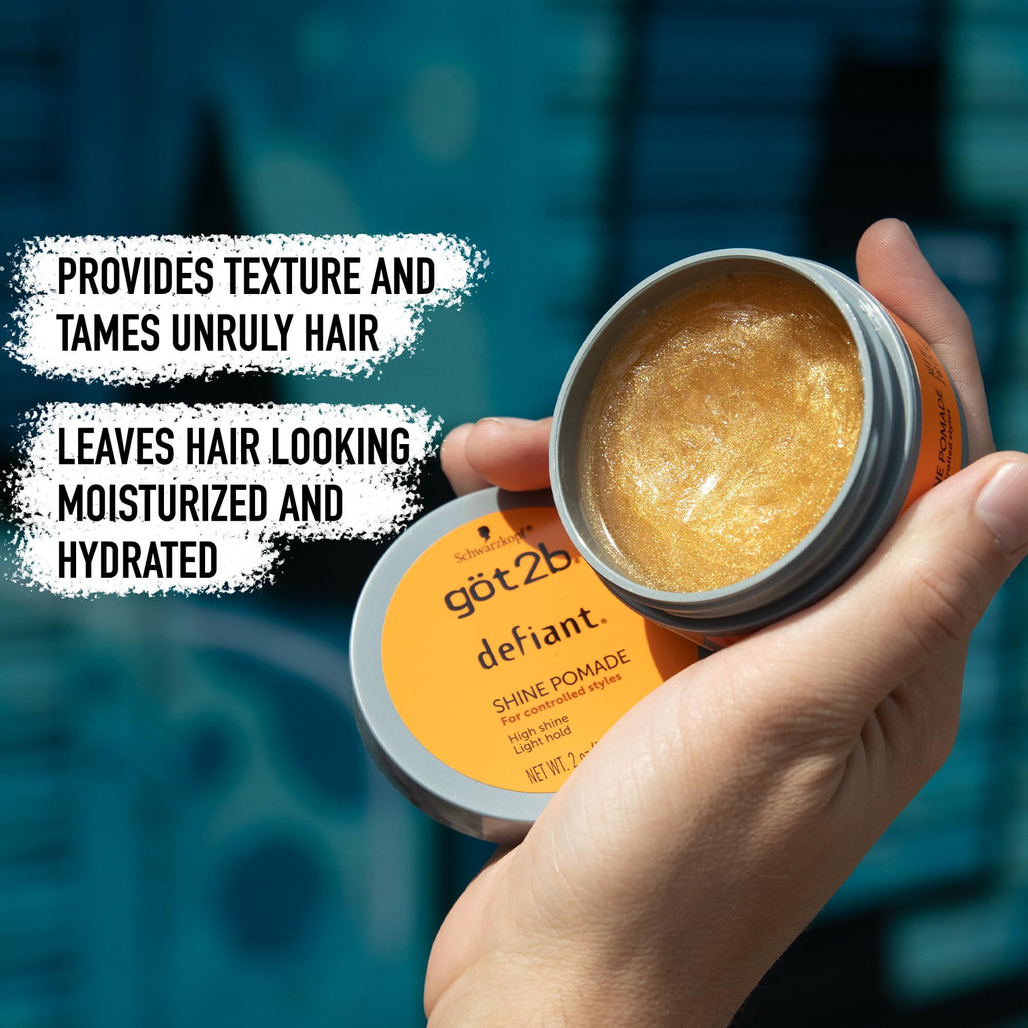 Got2b Defiant Shine Pomade packaging made from 100% recycled materials.