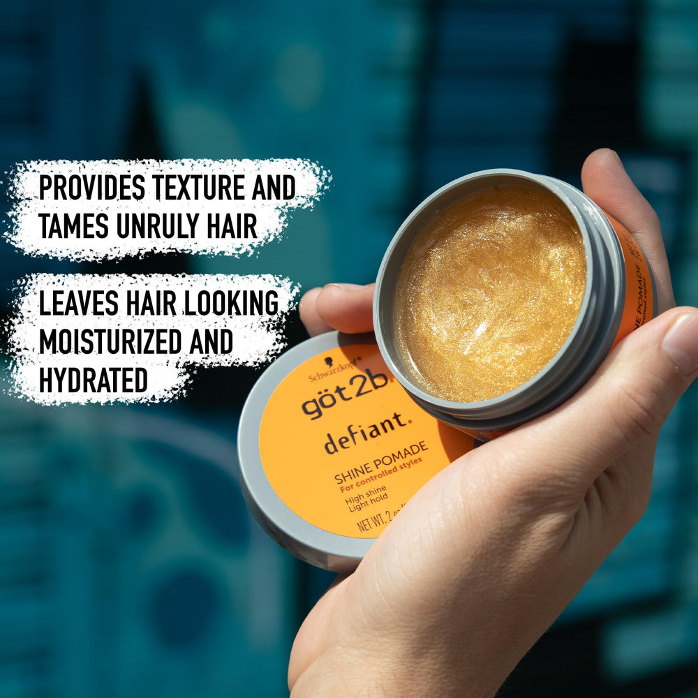 Got2b Defiant Shine Pomade packaging made from 100% recycled materials.