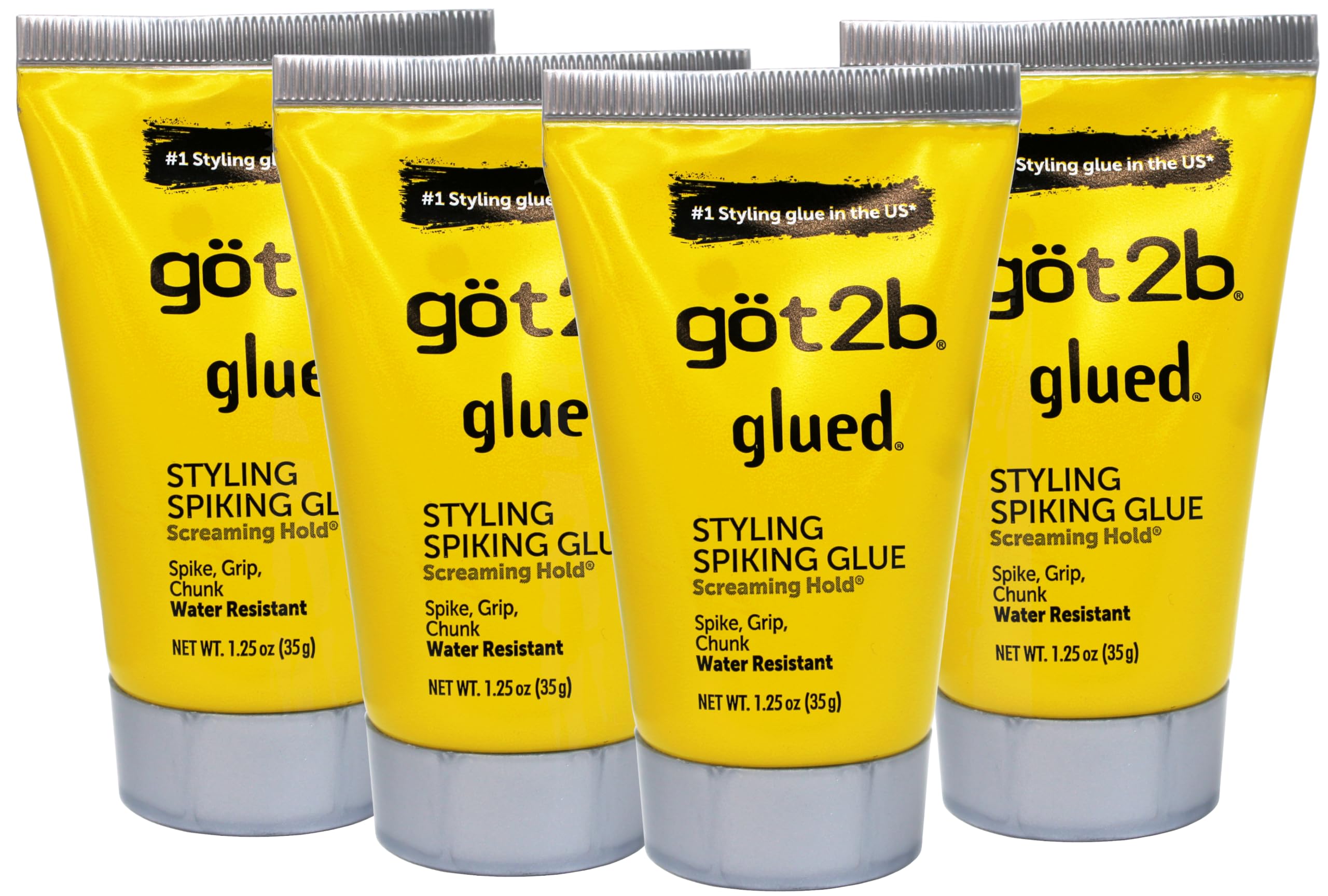 Got2B Glued Spiking Glue 1.25 oz four-pack display for bold styles.