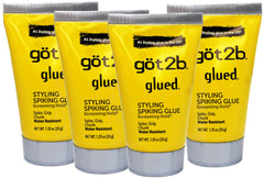 Got2B Glued Spiking Glue 1.25 oz four-pack display for bold styles.