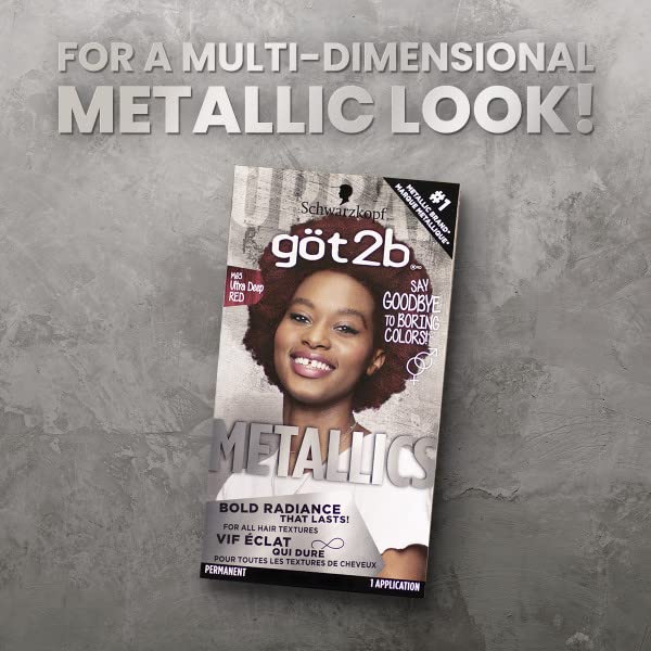 Got2B Metallics Deep Red shade displayed on hair for bold look.