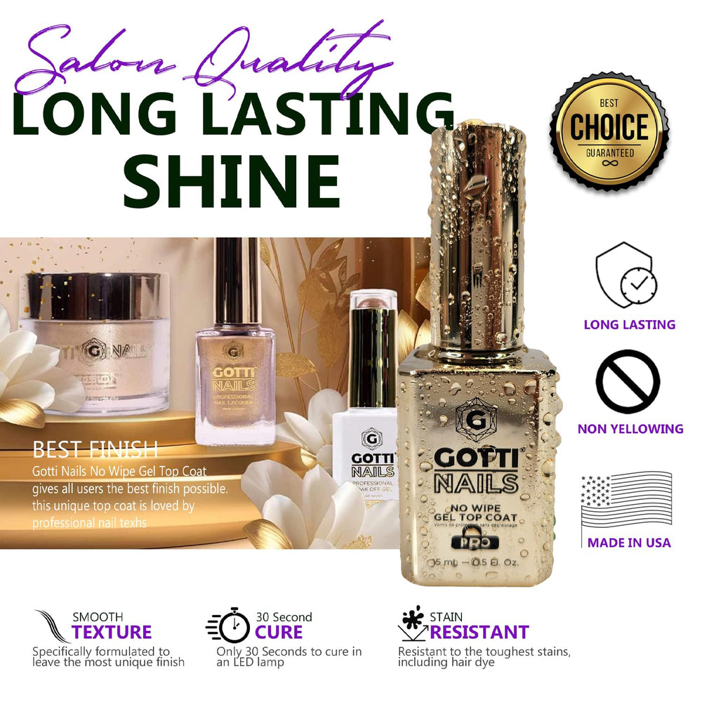 Gotti Nails Gel Top Coat Non Yellowing keeps nails crystal clear