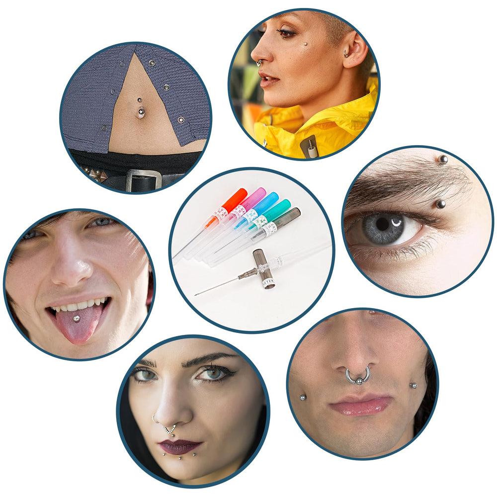 Gouevn catheter piercing needle for lip piercing with protected handling