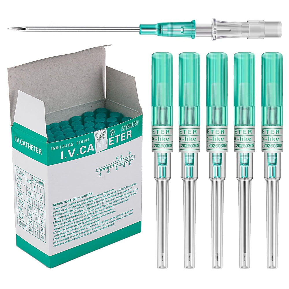 Gouevn 50-pack 18G catheter piercing needles in vacuum-sealed packaging for safe use