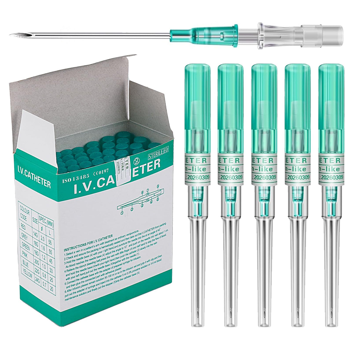 Gouevn 50-pack 18G catheter piercing needles in vacuum-sealed packaging for safe use