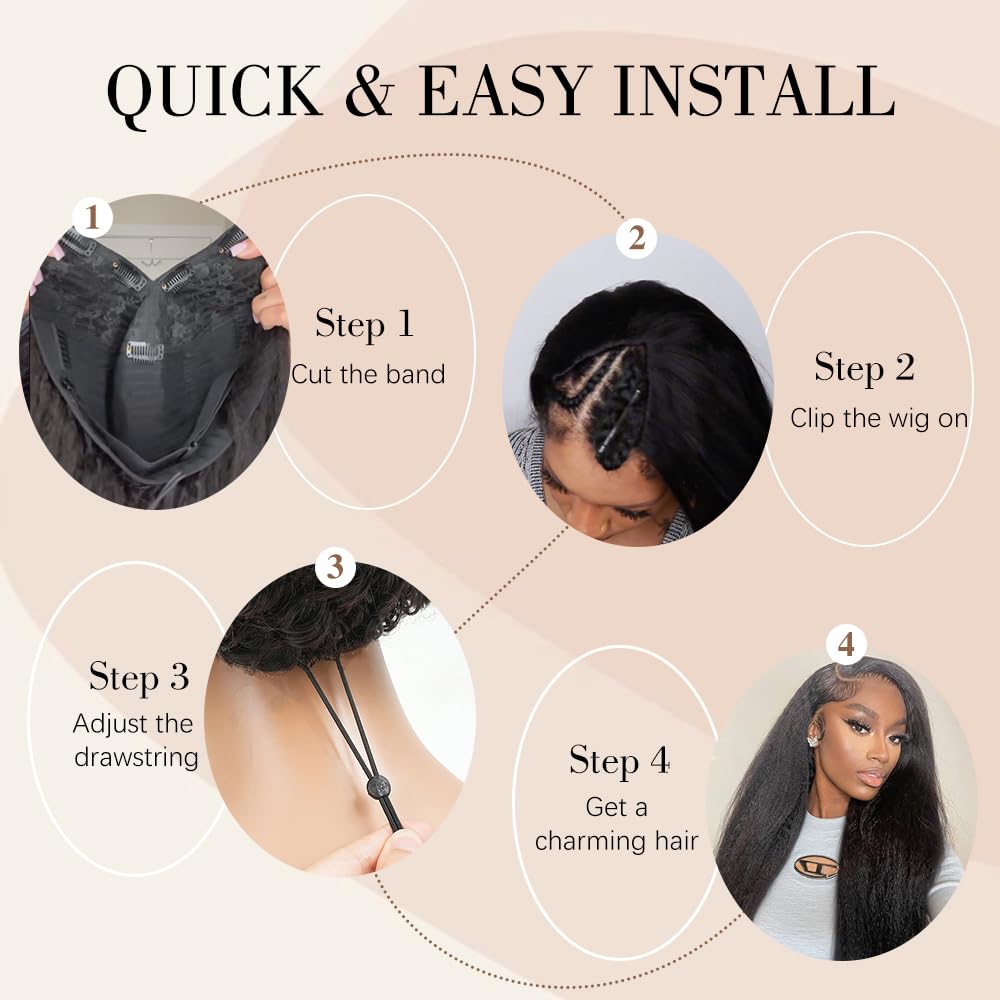 Goulus Kinky Straight V Part Wig 18in natural black tone for versatile looks.