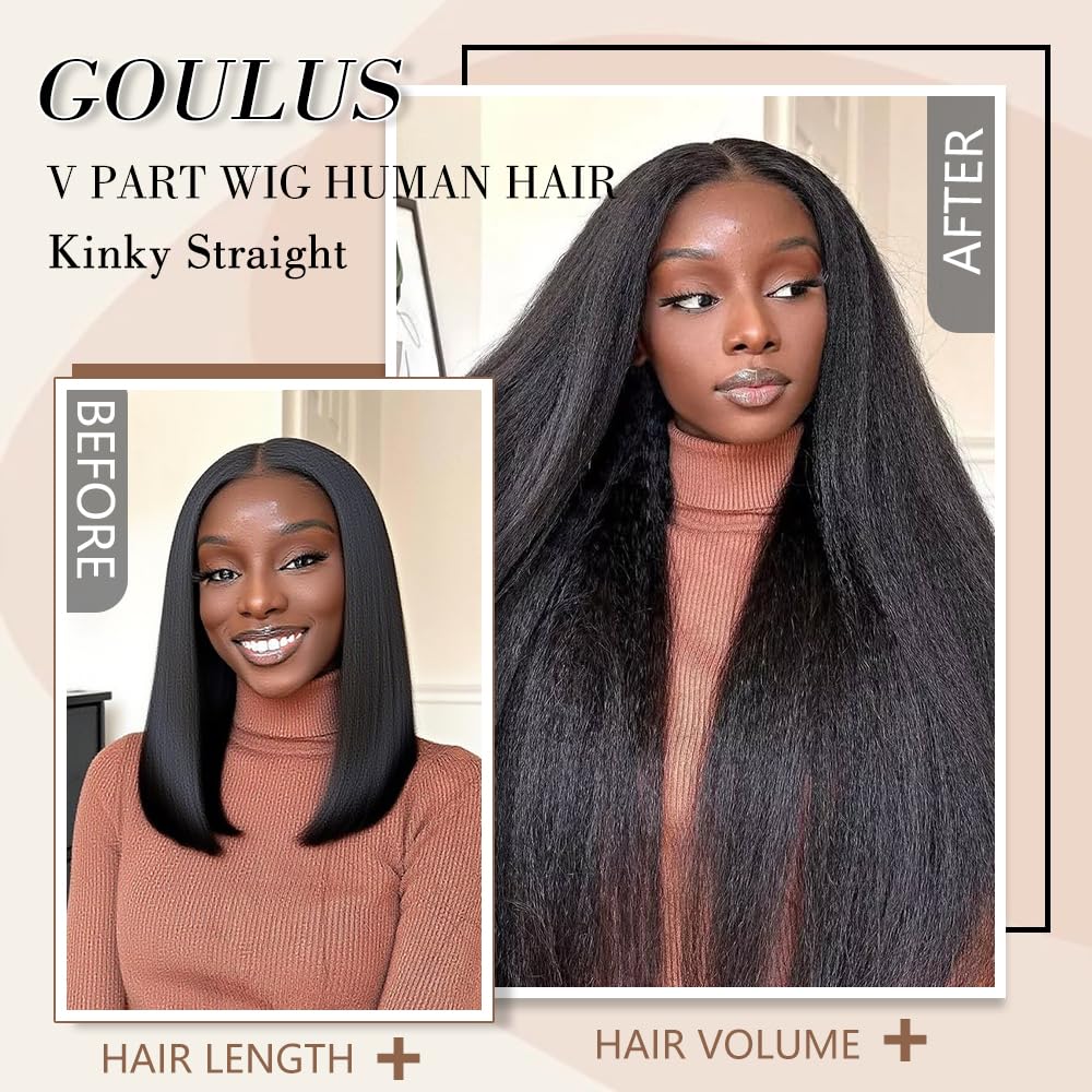 Goulus Kinky Straight V Part Wig 18in ready to dye for customization.