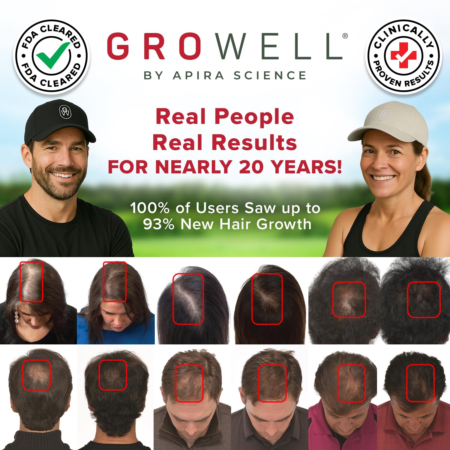 GroWell laser-led panel close-up showing seamless scalp coverage.