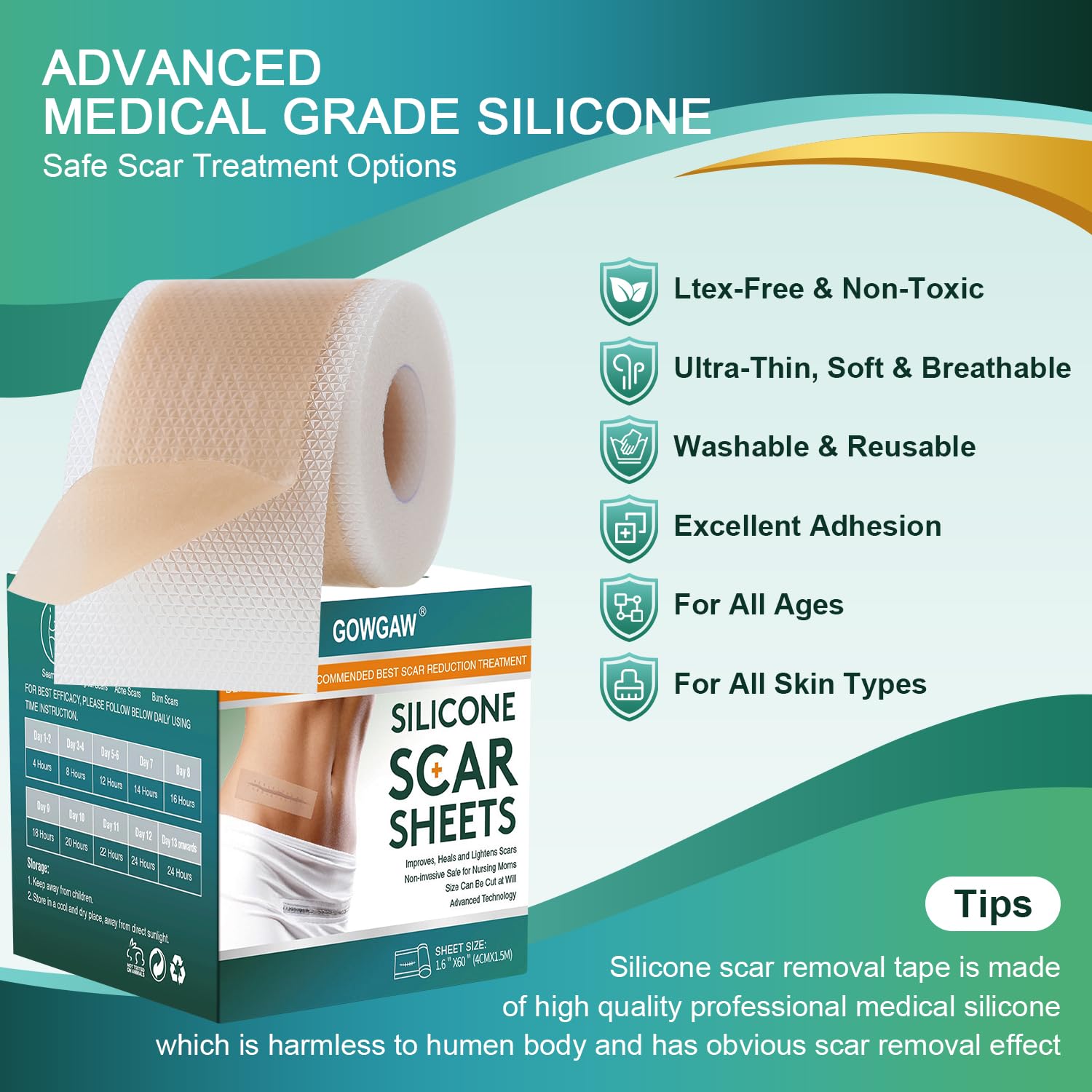 Close-up of Gowgaw silicone scar tape texture for gentle wear