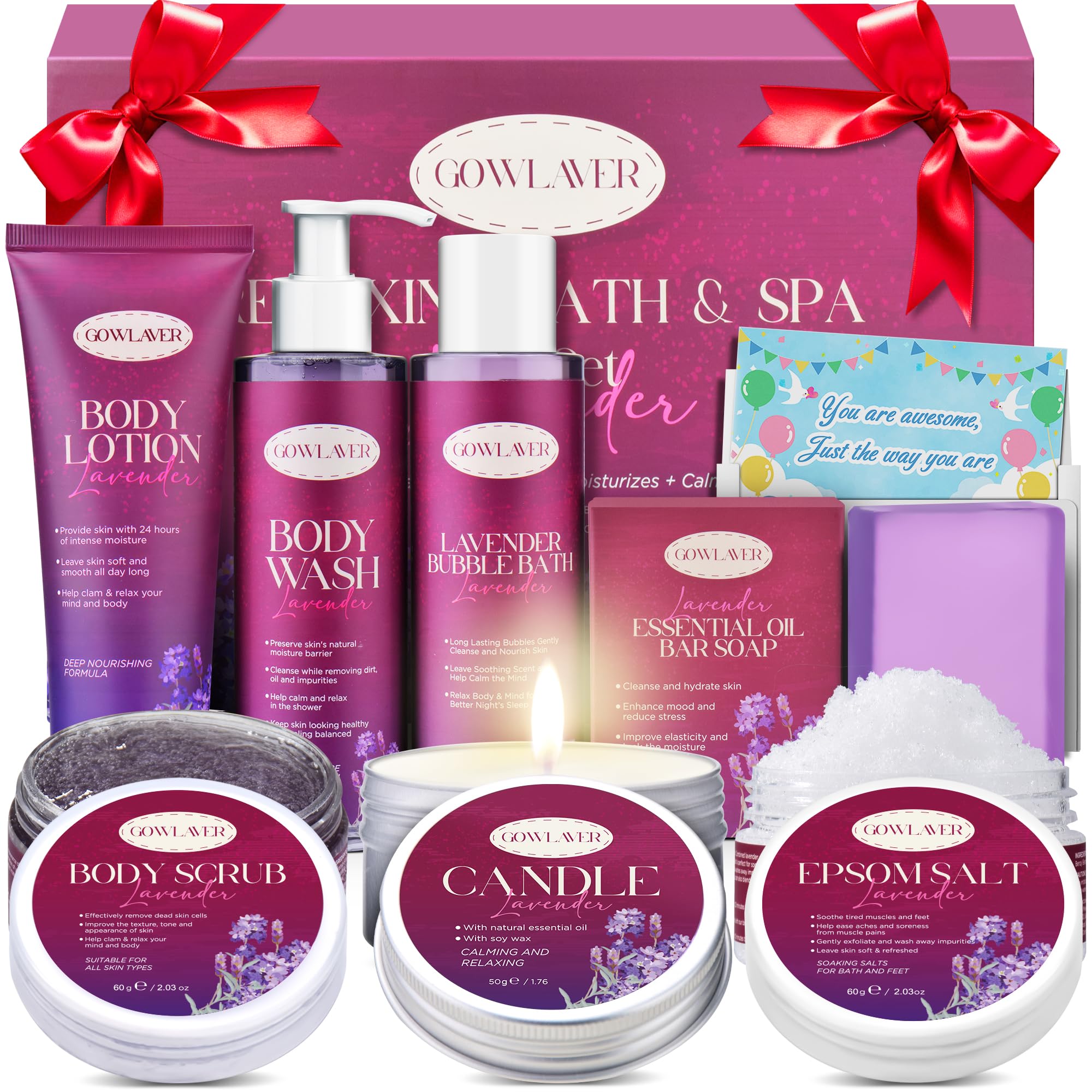 GOWLAVER gift spa basket lavender body wash close-up for cleansing and relaxation