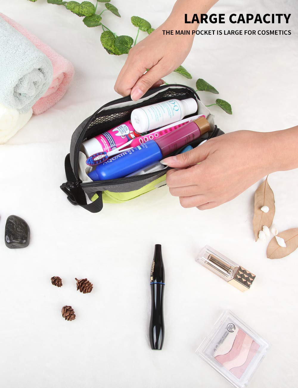 GOX Travel Small Toiletry Bag green elastic mesh pockets organize accessories for easy packing