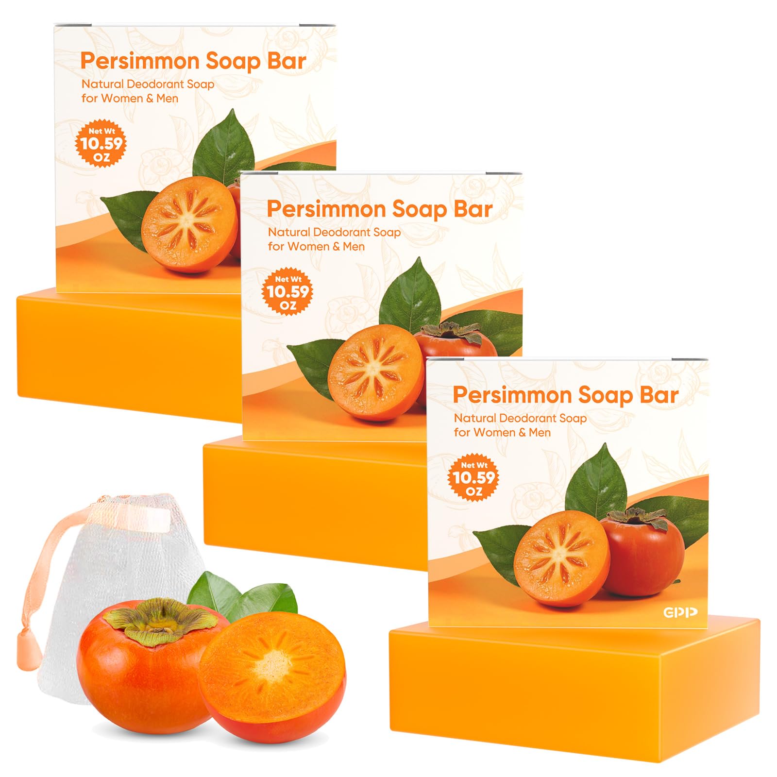 GPP Persimmon Soap Bar packaging highlights natural ingredients for odor control.