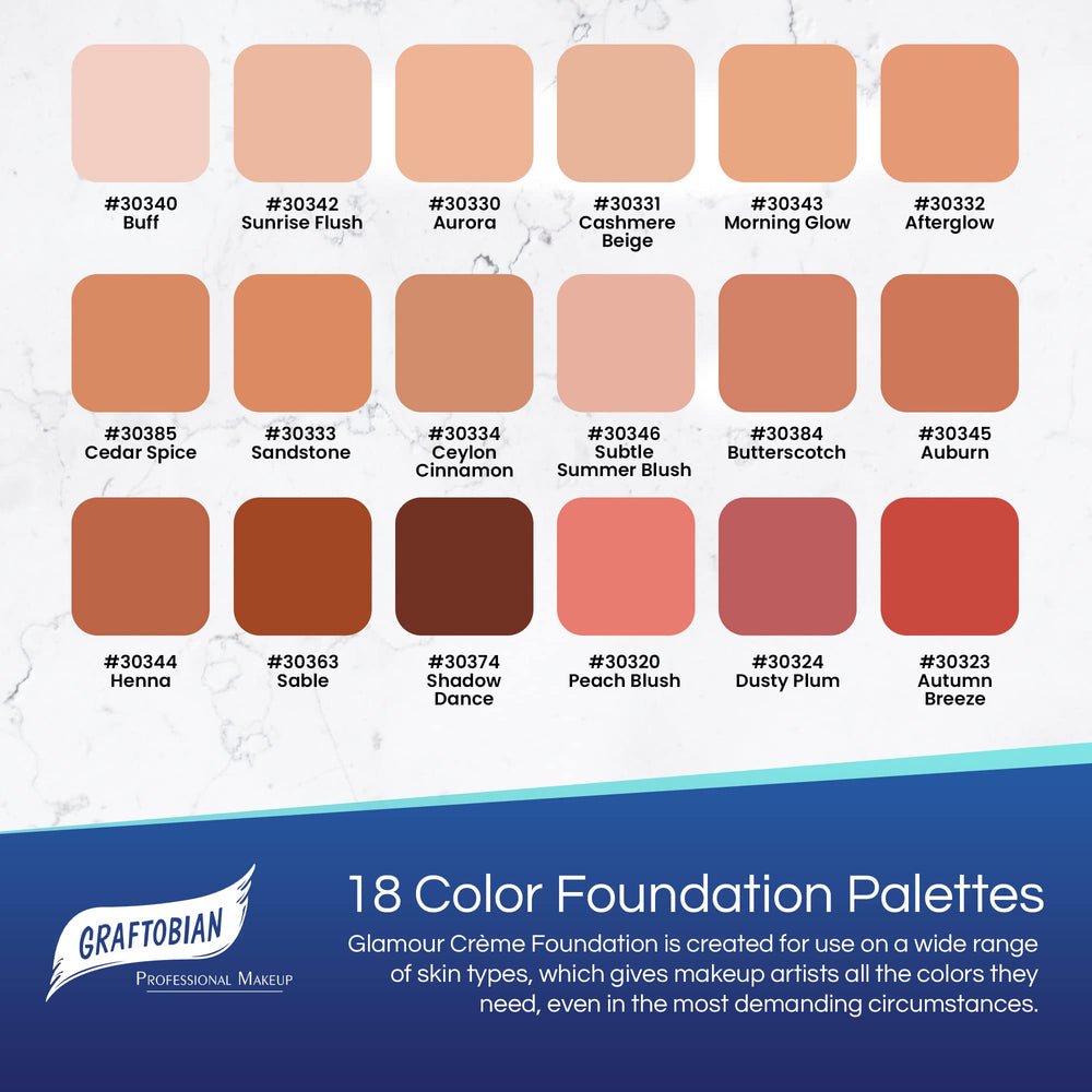 Graftobian HD Super Palette swatches showing warm, cool, and neutral undertones.