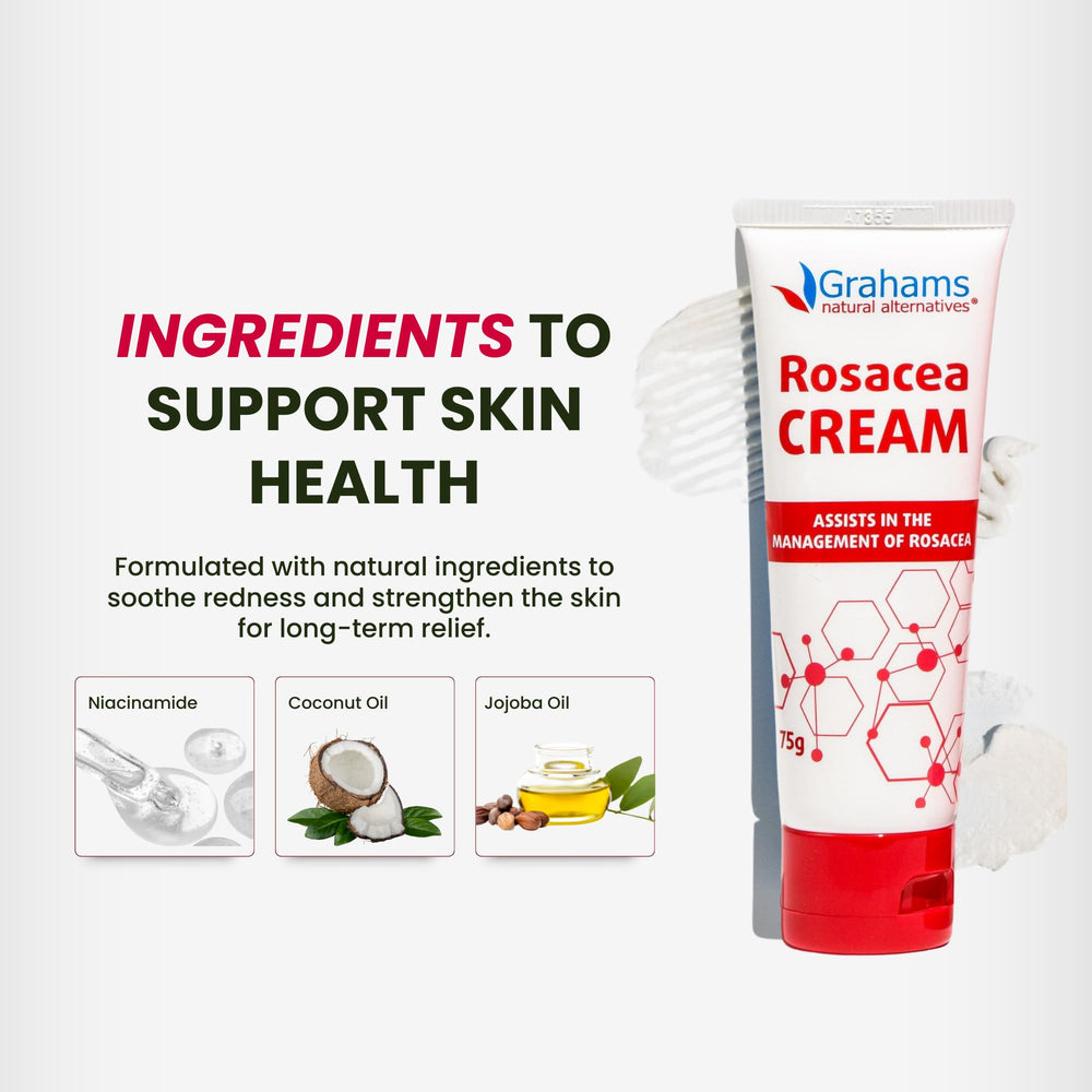 Grahams Natural Rosacea Cream packaging displayed for daily use