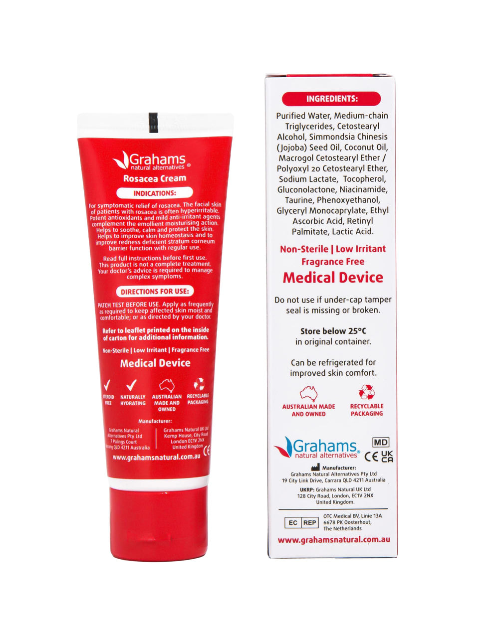Grahams Natural rosacea face-care routine layout with cleanser