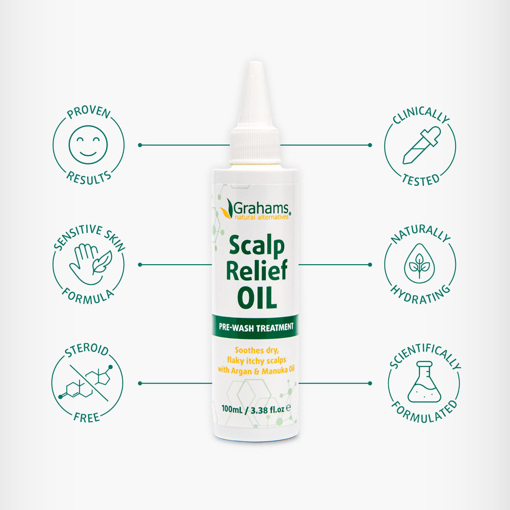 Grahams Natural Scalp Relief Oil on a clean scalp after application.
