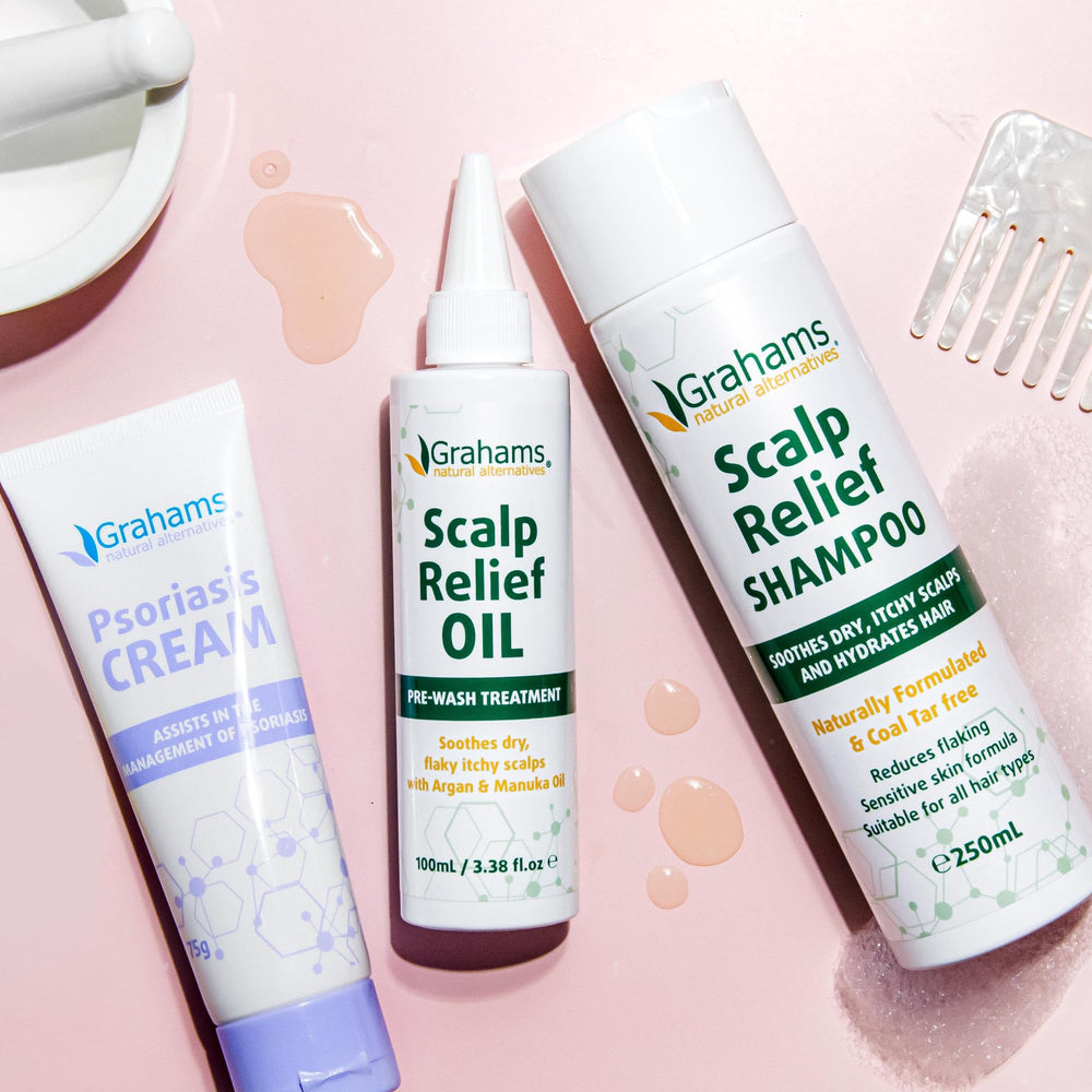 Grahams Natural Scalp Relief Oil used during nighttime routine.