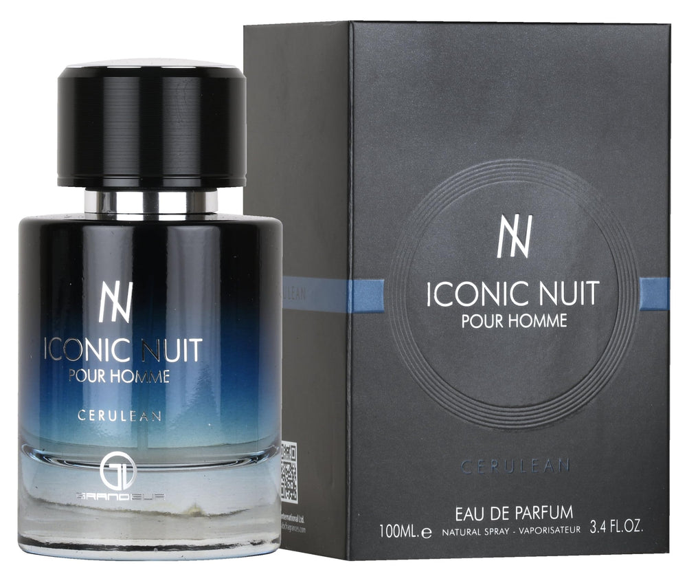 Grandeur Iconic Nuit Pour Homme spray bottle for evening wear with long-lasting scent.