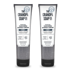 The Grandpa Soap Company charcoal shower cream bottle front view highlighting a clarifying cleanse.