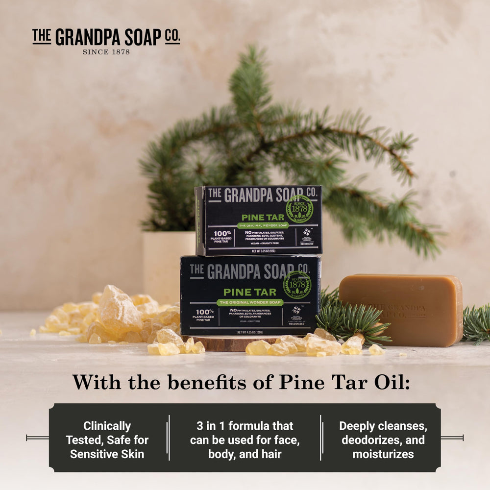The Grandpa Soap Company Pine Tar Bar Soap is dermatologist-tested for sensitive skin.