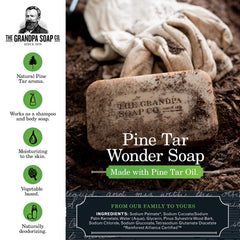 Closeup of pine tar soap texture by Grandpa Soap Company highlighting natural ingredients.