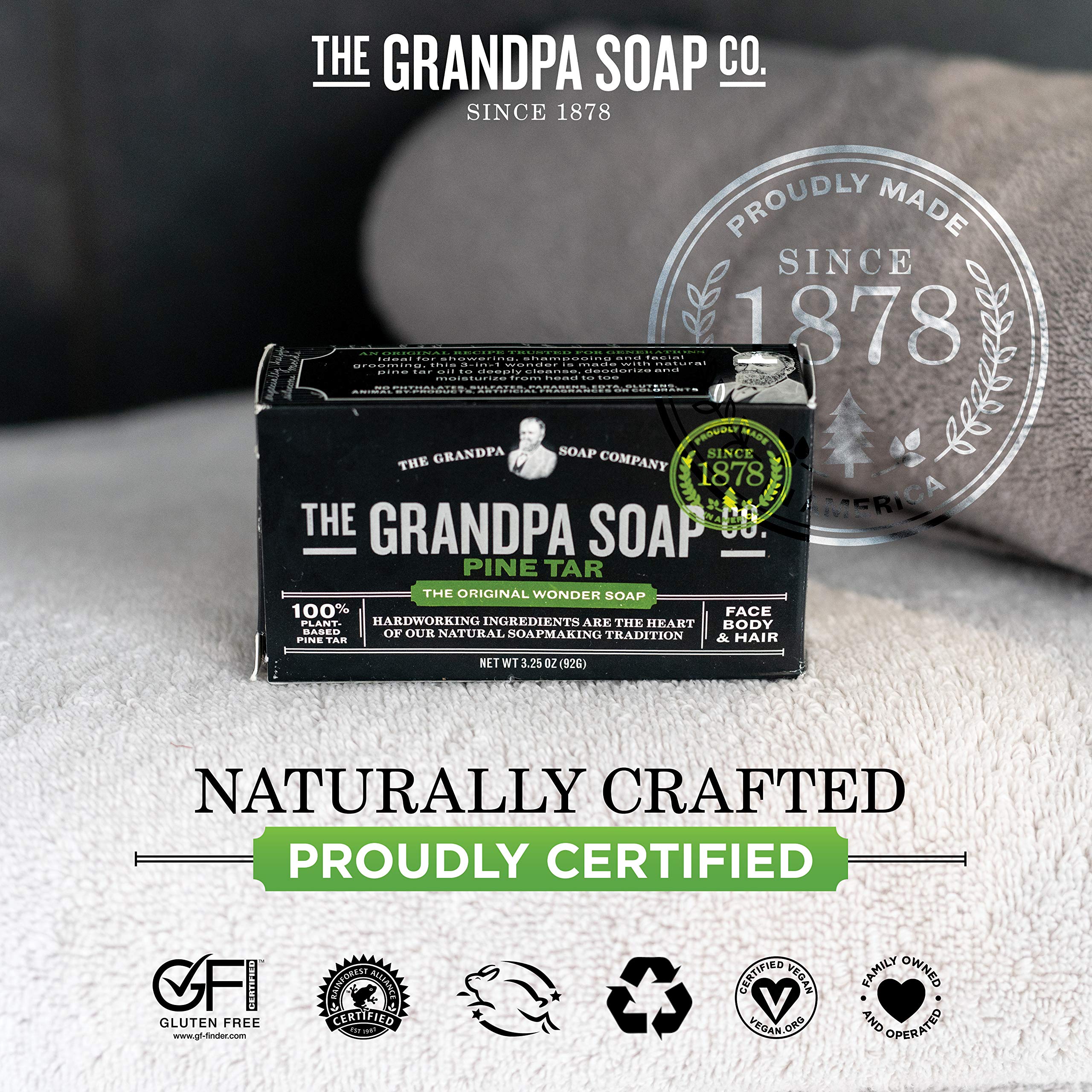 Soap in a bathroom setting by Grandpa Soap Company ready for refreshing hand wash.