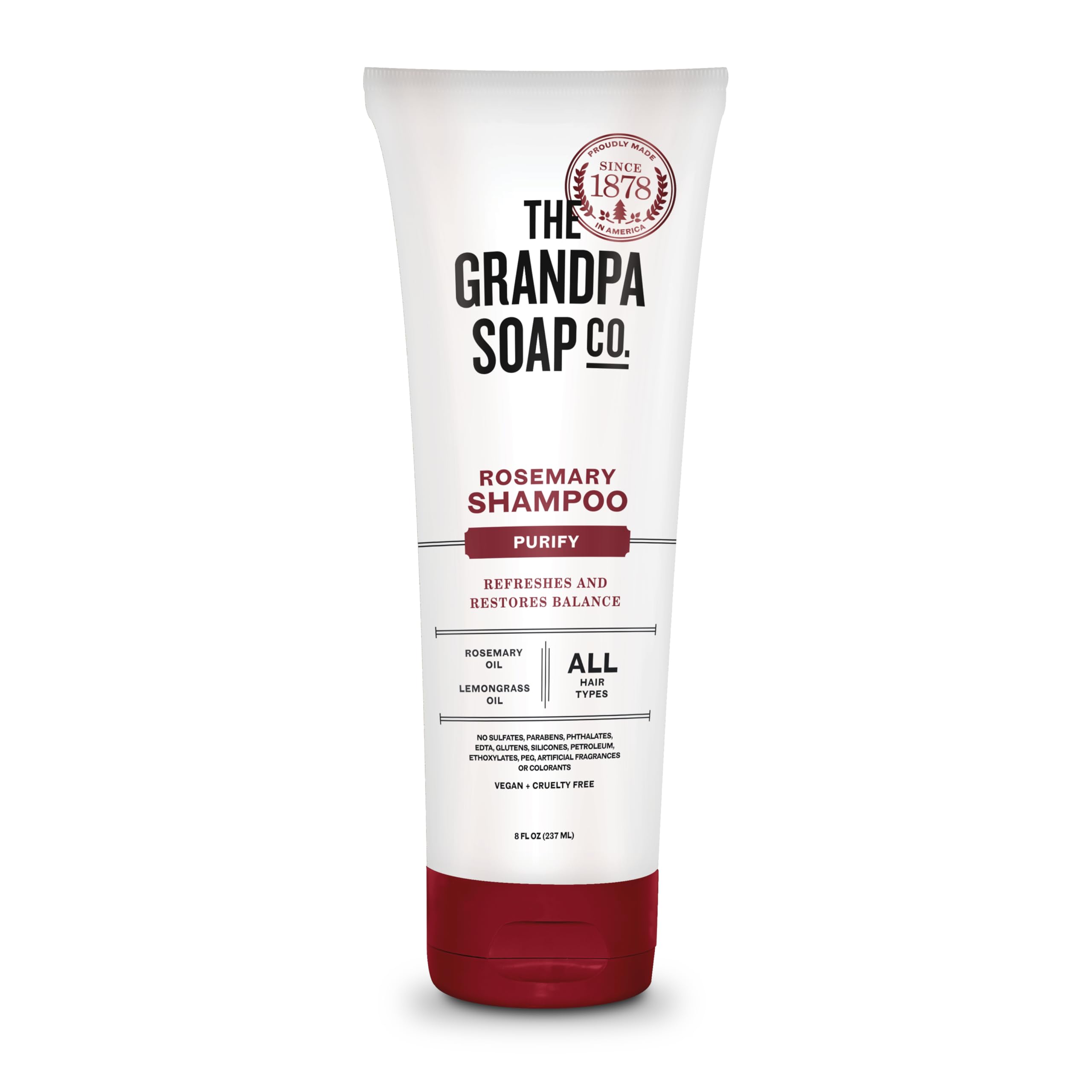 The Grandpa Soap Company rosemary-lemongrass shampoo bottle ready for daily refresh.