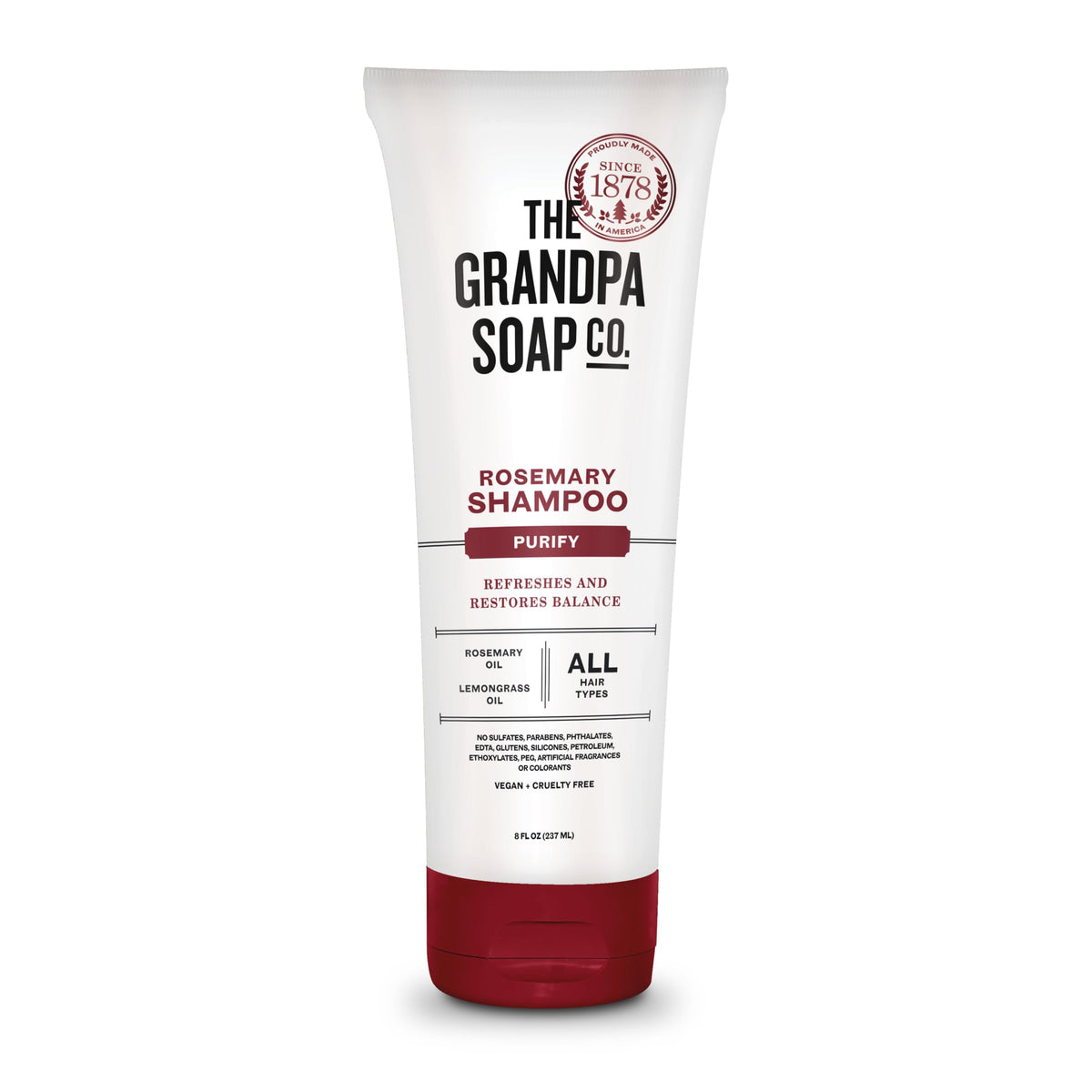 The Grandpa Soap Company rosemary-lemongrass shampoo bottle ready for daily refresh.