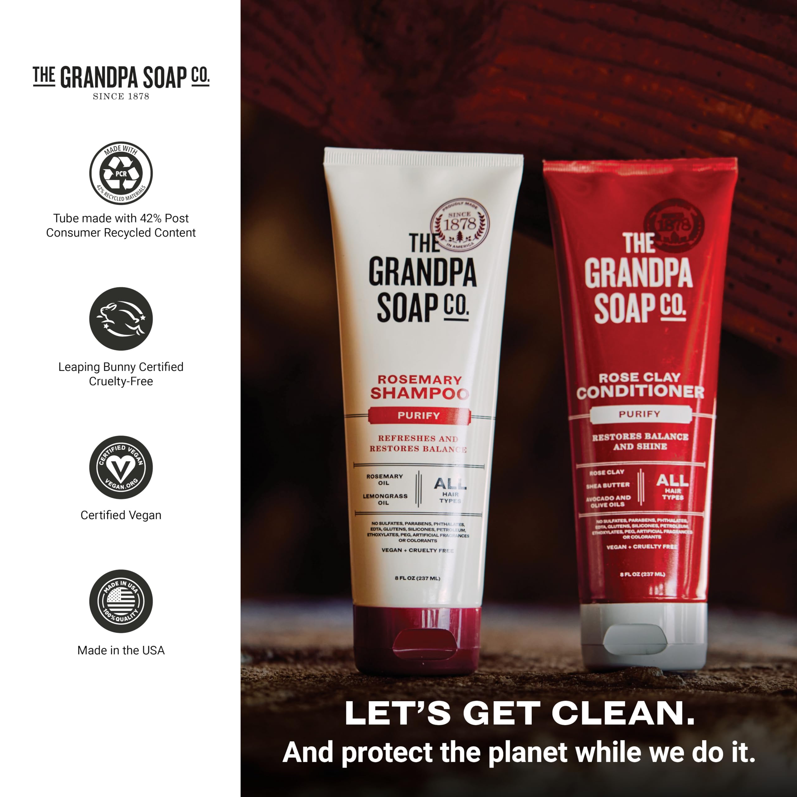 The Grandpa Soap Company rosemary-lemongrass shampoo packaging with recycled content.