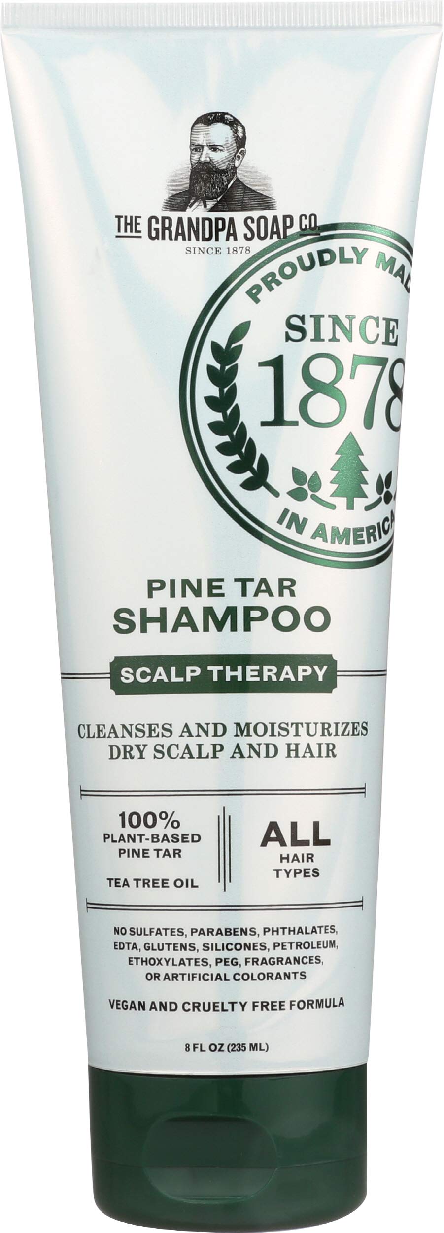 Grandpa's Pine Tar Shampoo bottle promotes soothing scalp cleanse.