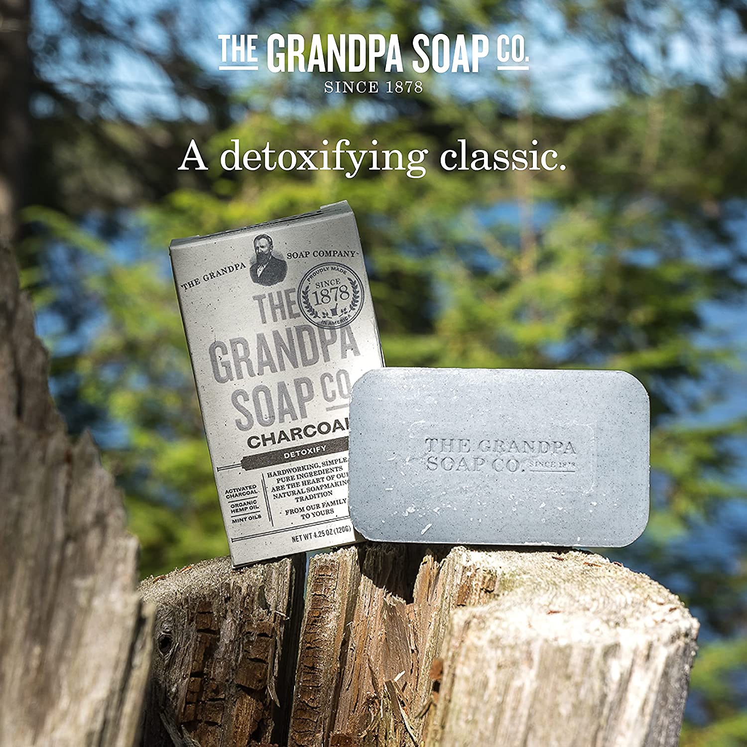 Grandpas Soap Co Charcoal Bar texture highlights creamy formula for sensitive skin