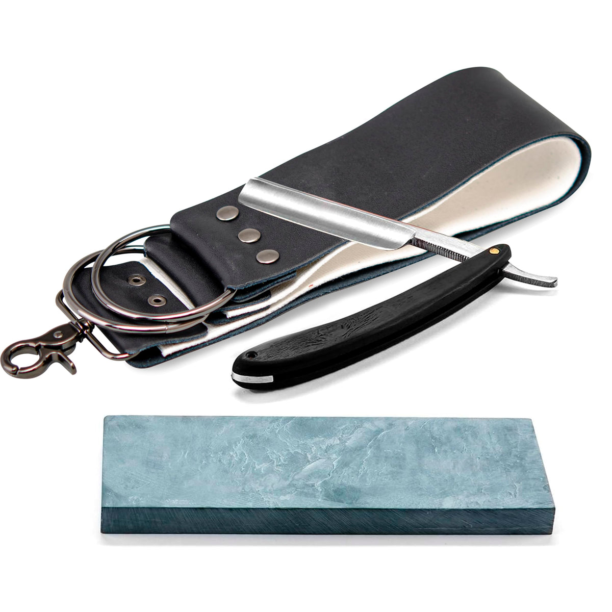 Grandslam straight razor with black wood handle for precise, traditional shaves.