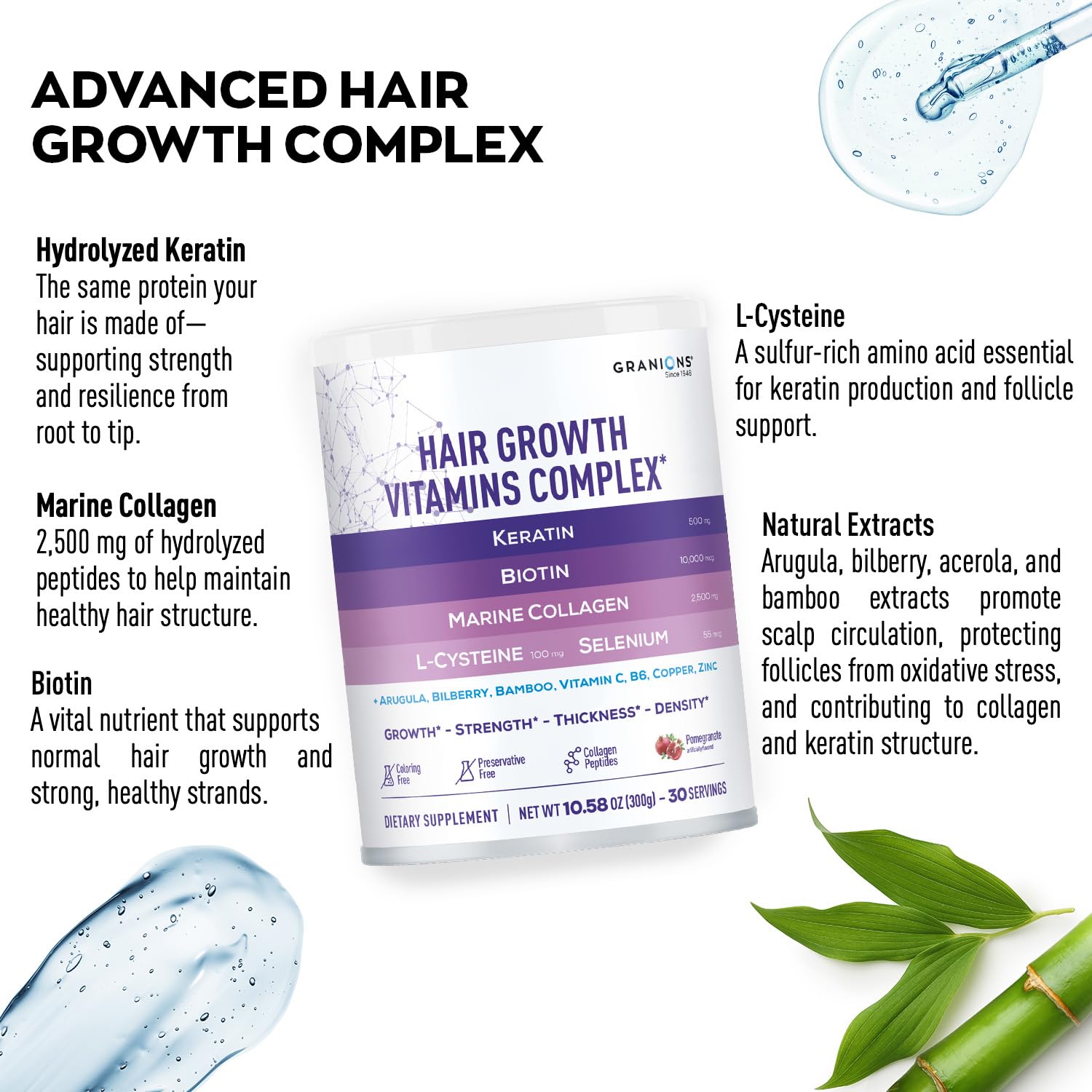 Granions amino acids with L-Cysteine powder for hair structure