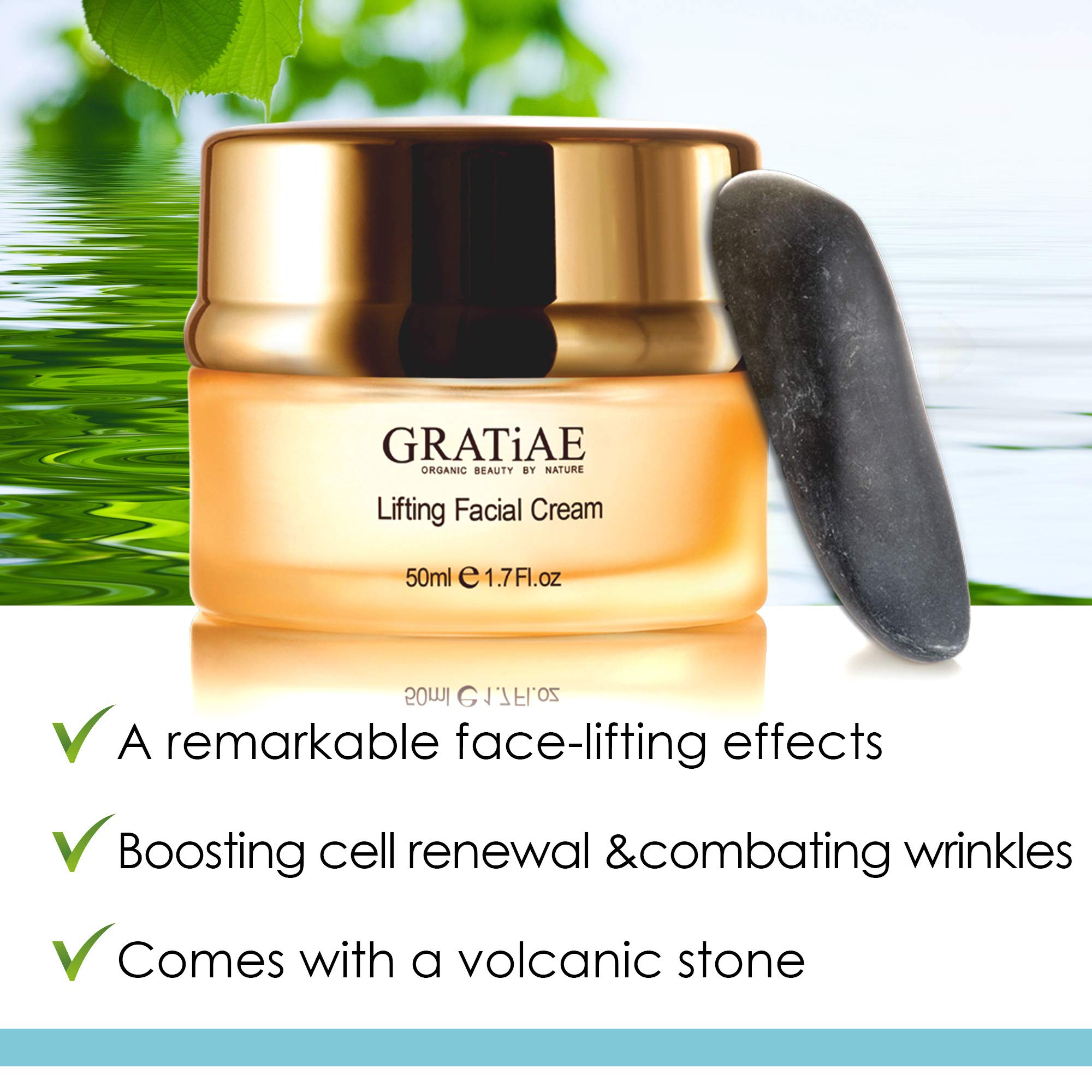 Gratiae lifting moisture cream volcanic stone massage shows the stone-stimulated circulation option.