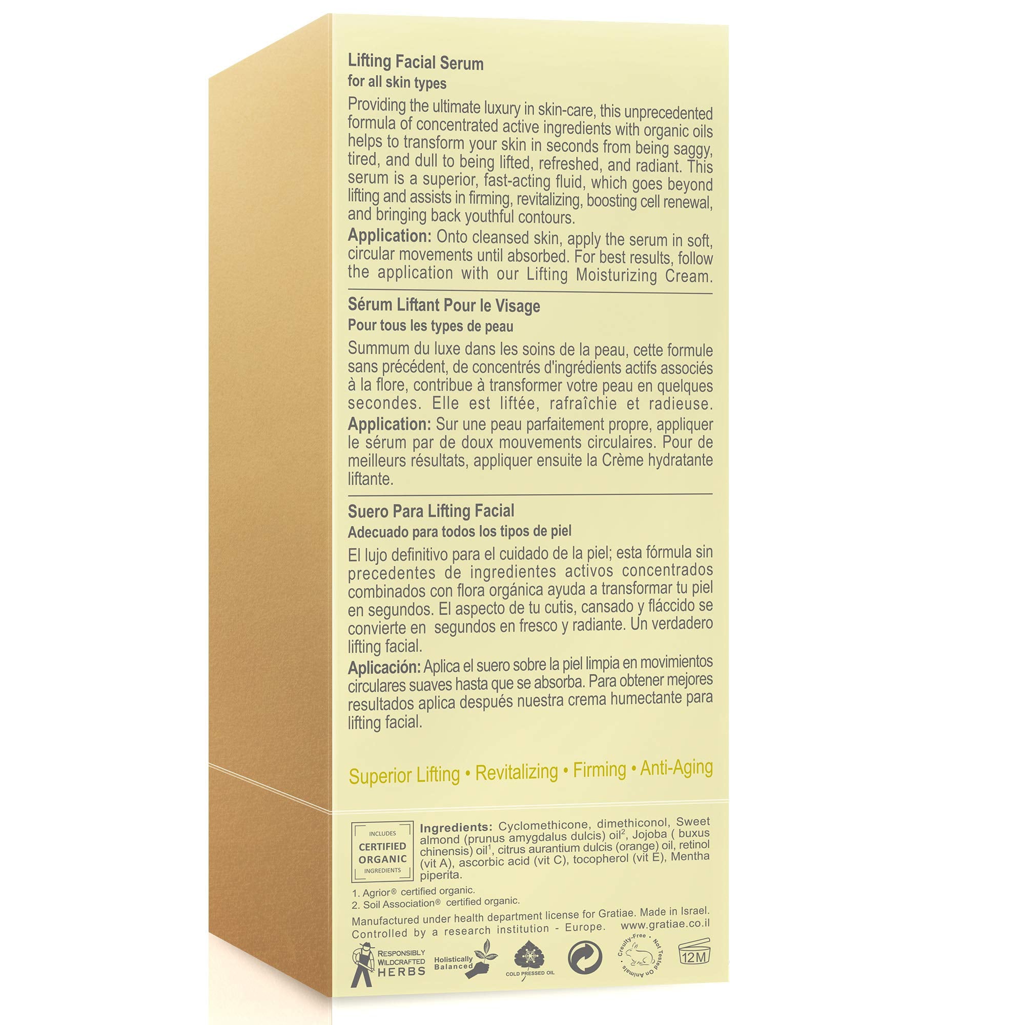 Gratiae lifting serum being applied for hydration and gentle anti-aging care.