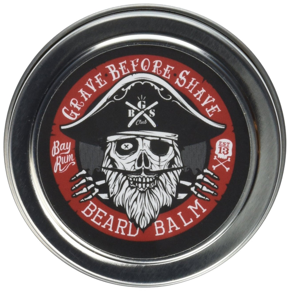 Grave Before Shave Bay Rum Beard Balm in a giant tin, taming and conditioning facial hair