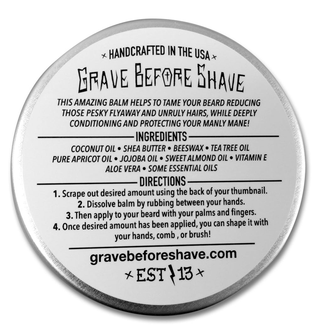 Close-up texture of Grave Before Shave Bay Rum Beard Balm showing smooth, nourishing formula
