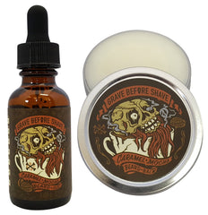 Grave Before Shave caramel mocha beard balm tin for smooth control.