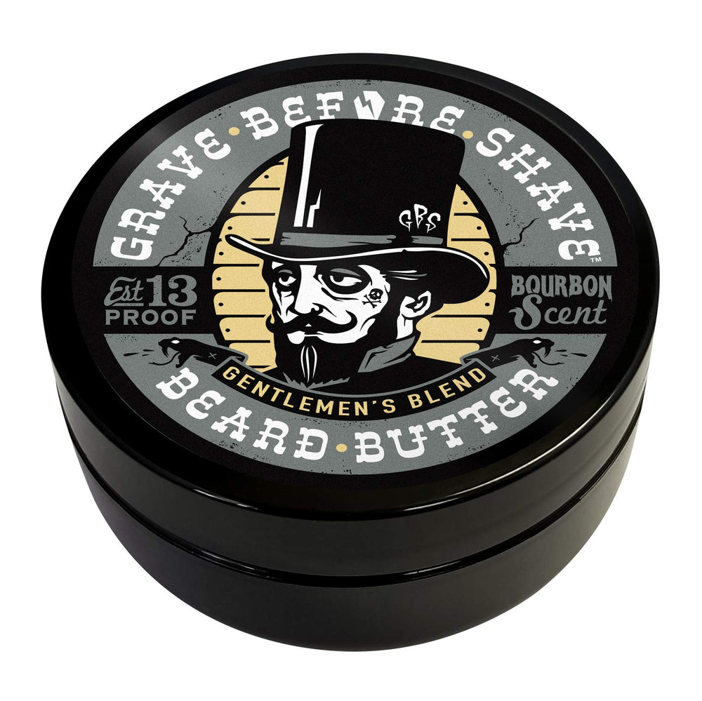 Grave Before Shave Gentlemen's Blend beard butter jar front view, conditioning beard and skin.