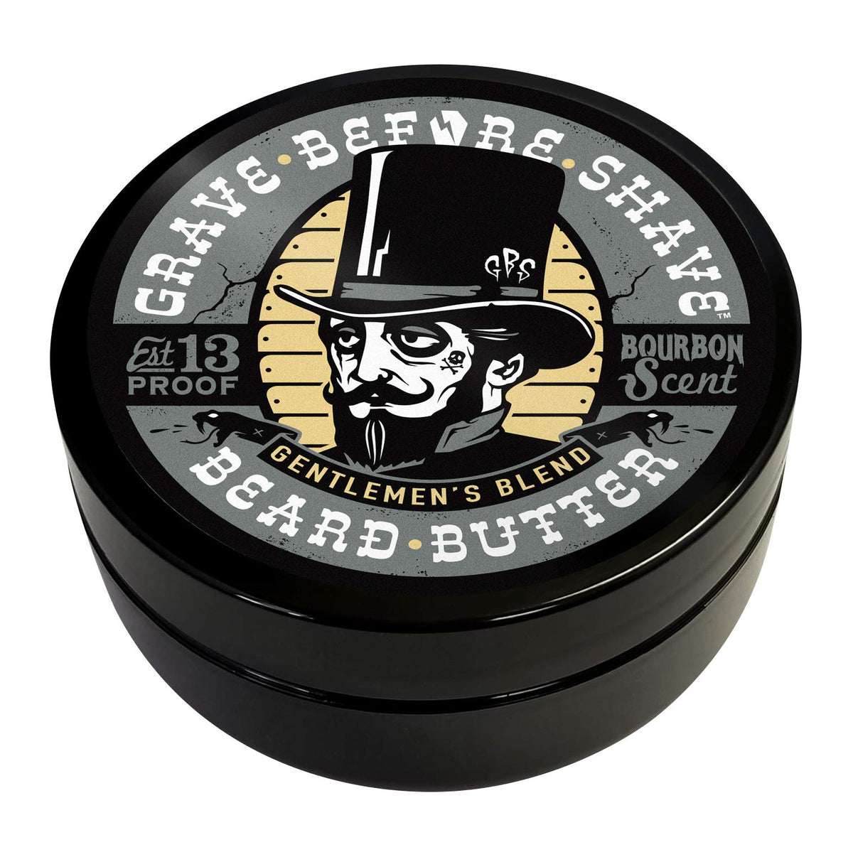 Grave Before Shave Gentlemen's Blend beard butter jar front view, conditioning beard and skin.