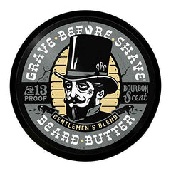 Grave Before Shave Gentlemen's Blend label close-up highlighting 4 oz size.