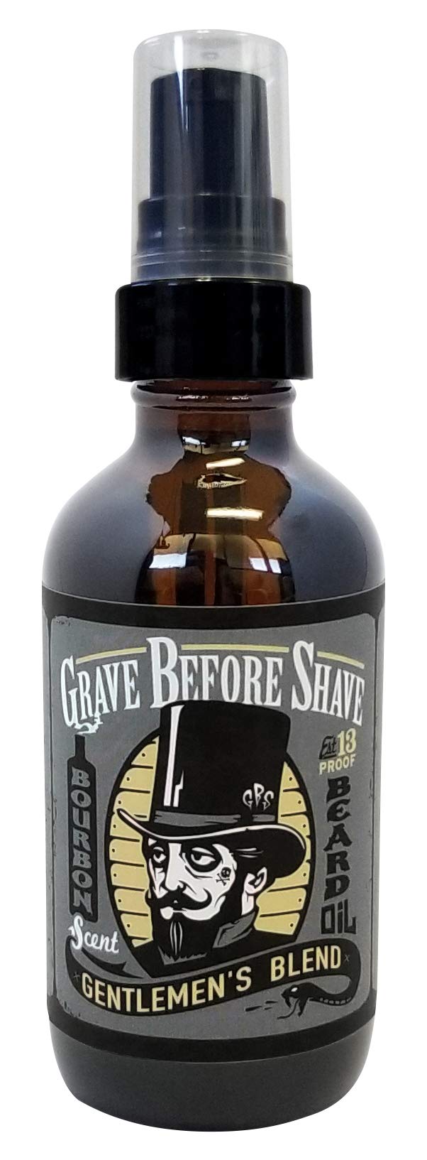 Grave Before Shave Gentlemen's Blend Beard Oil bottle with bourbon sandalwood scent enhances shine and conditioning