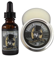 Grave Before Shave Gentlemen's Blend beard balm tin for tame, conditioned facial hair.