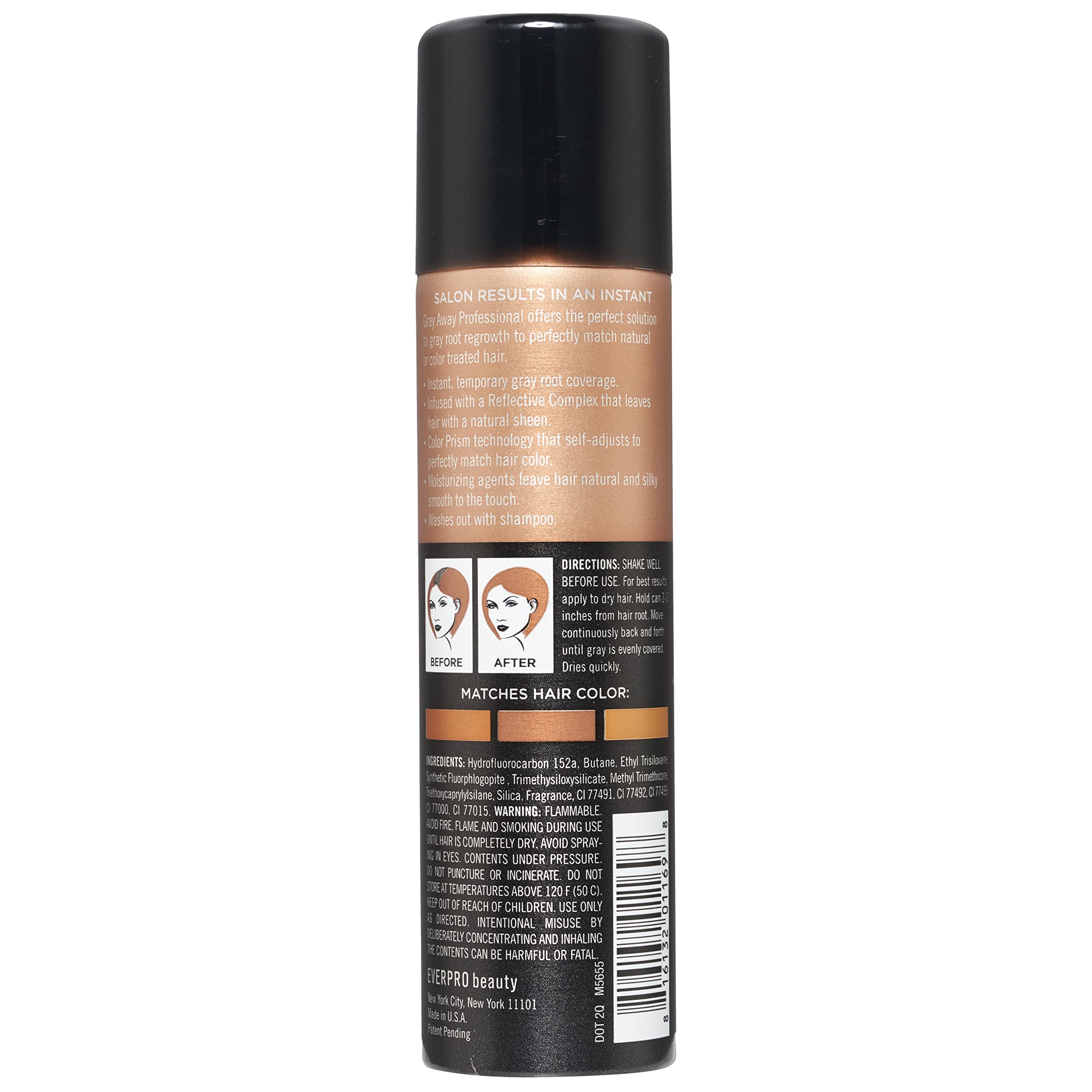 Gray Away Pro Root Concealer blends with natural hair for a seamless look.
