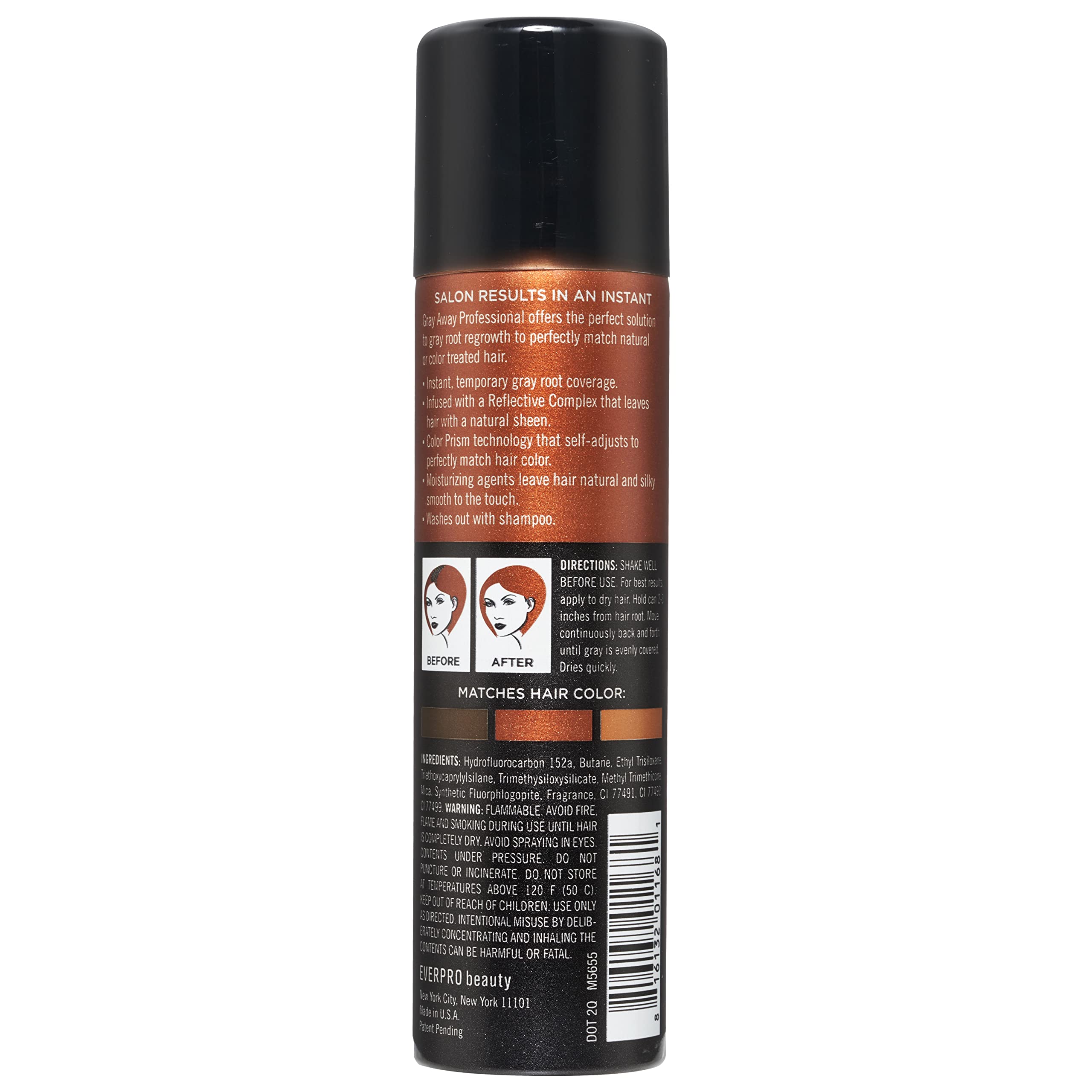 Gray Away Pro Root Concealer color matching technology blends with natural hair.