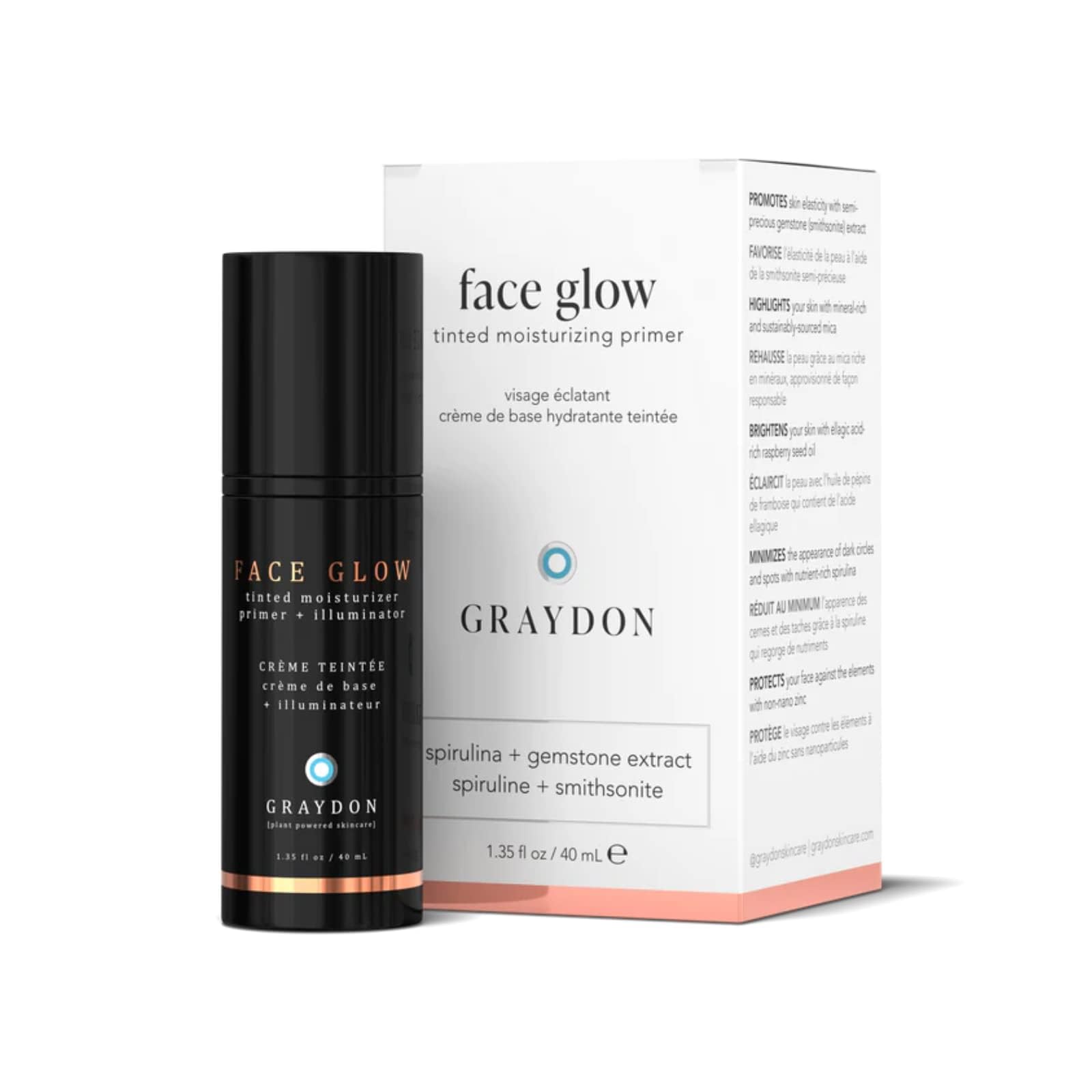 Graydon Face Glow packaging close-up for premium, skincare-forward primer.