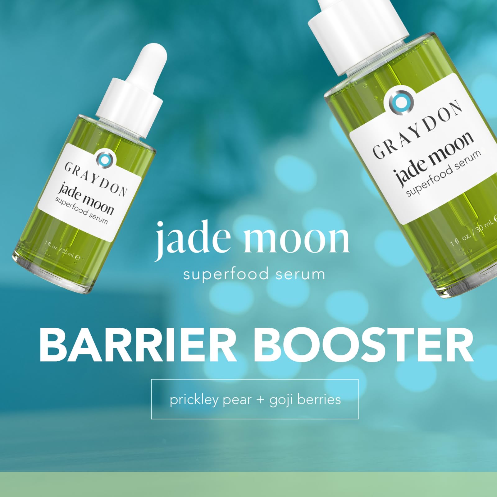 Graydon Jade Moon Serum premium bottle on vanity