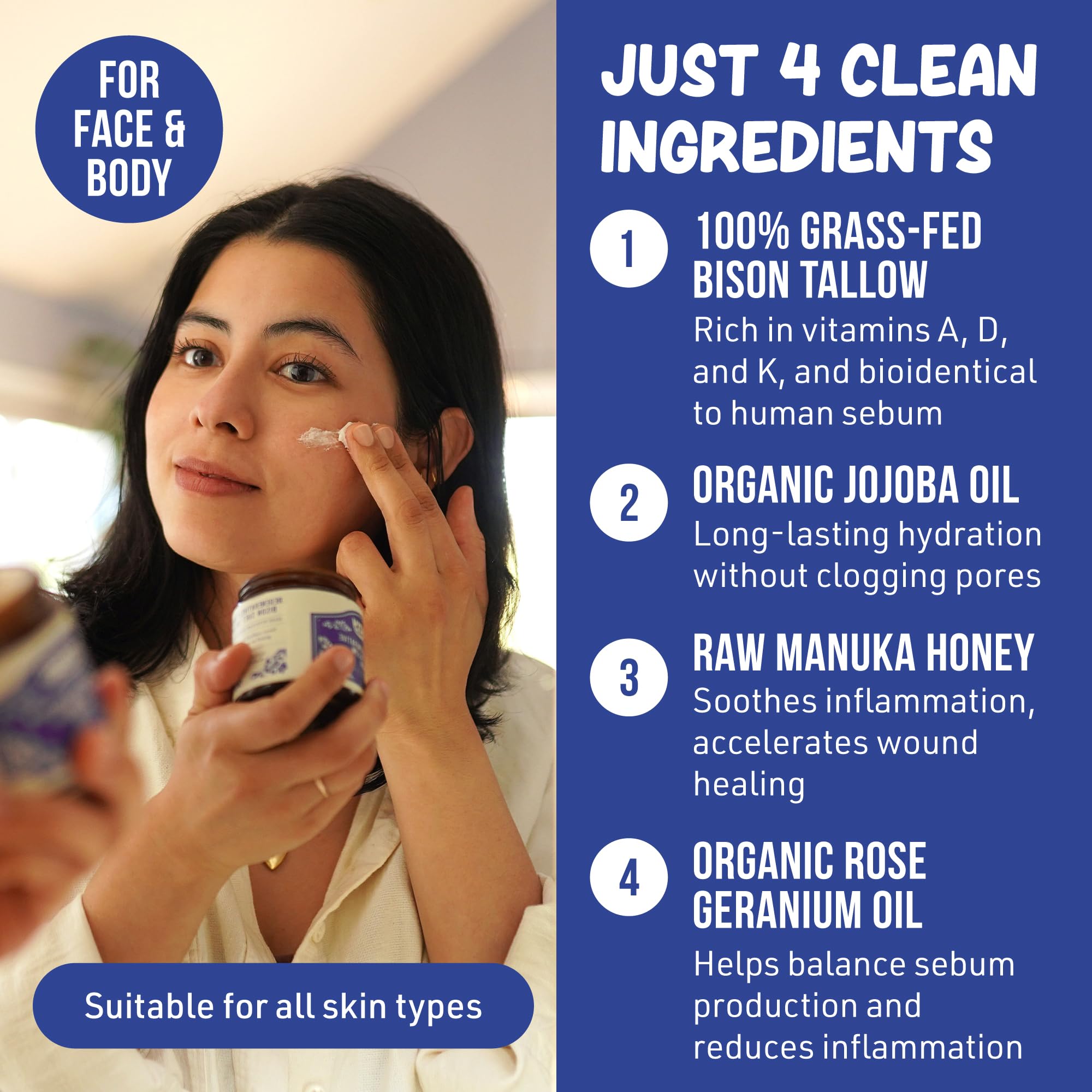 Grazly balm on dry patches like elbows and knees for improved moisture