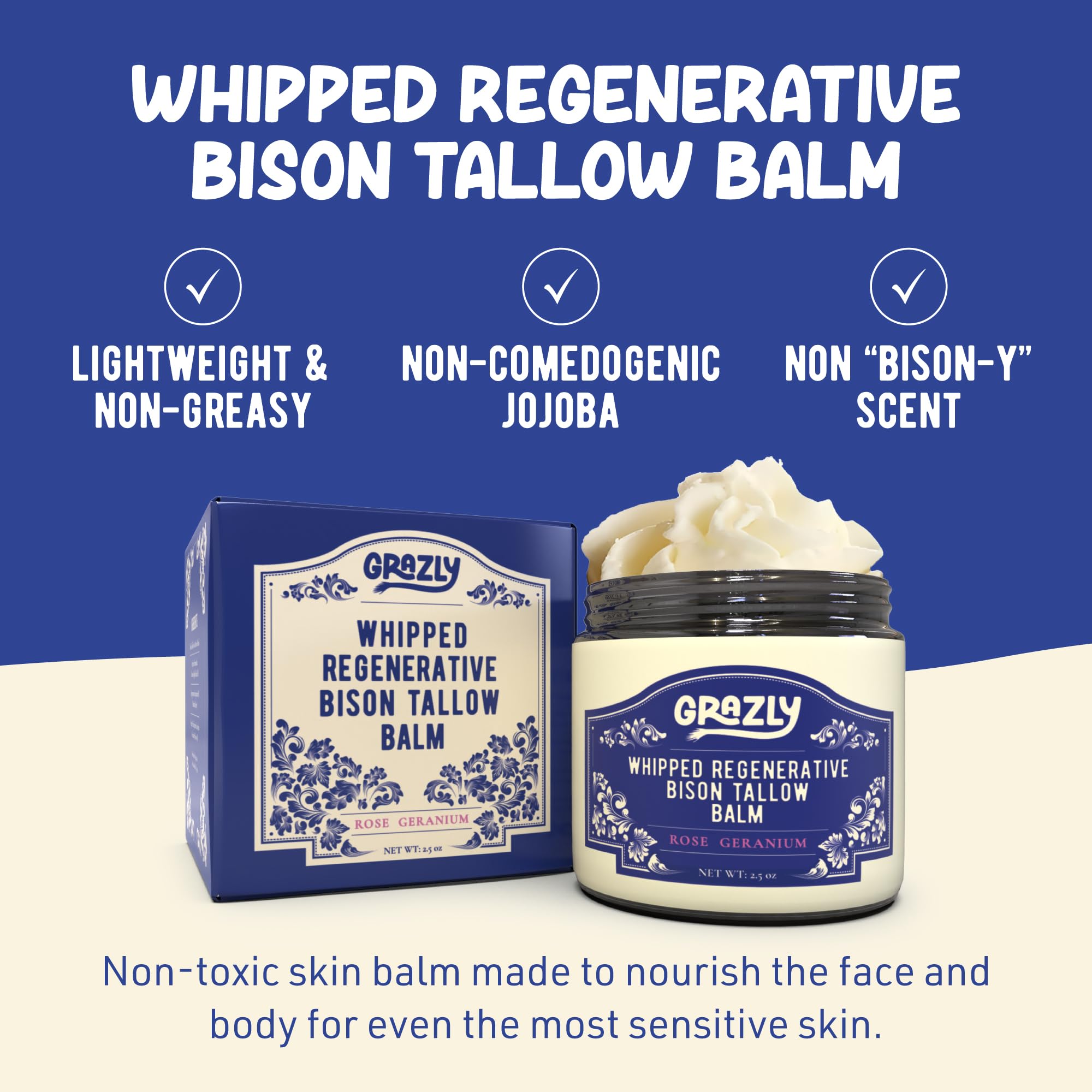 Grazly balm applied to the face for balanced hydration without pores clogging