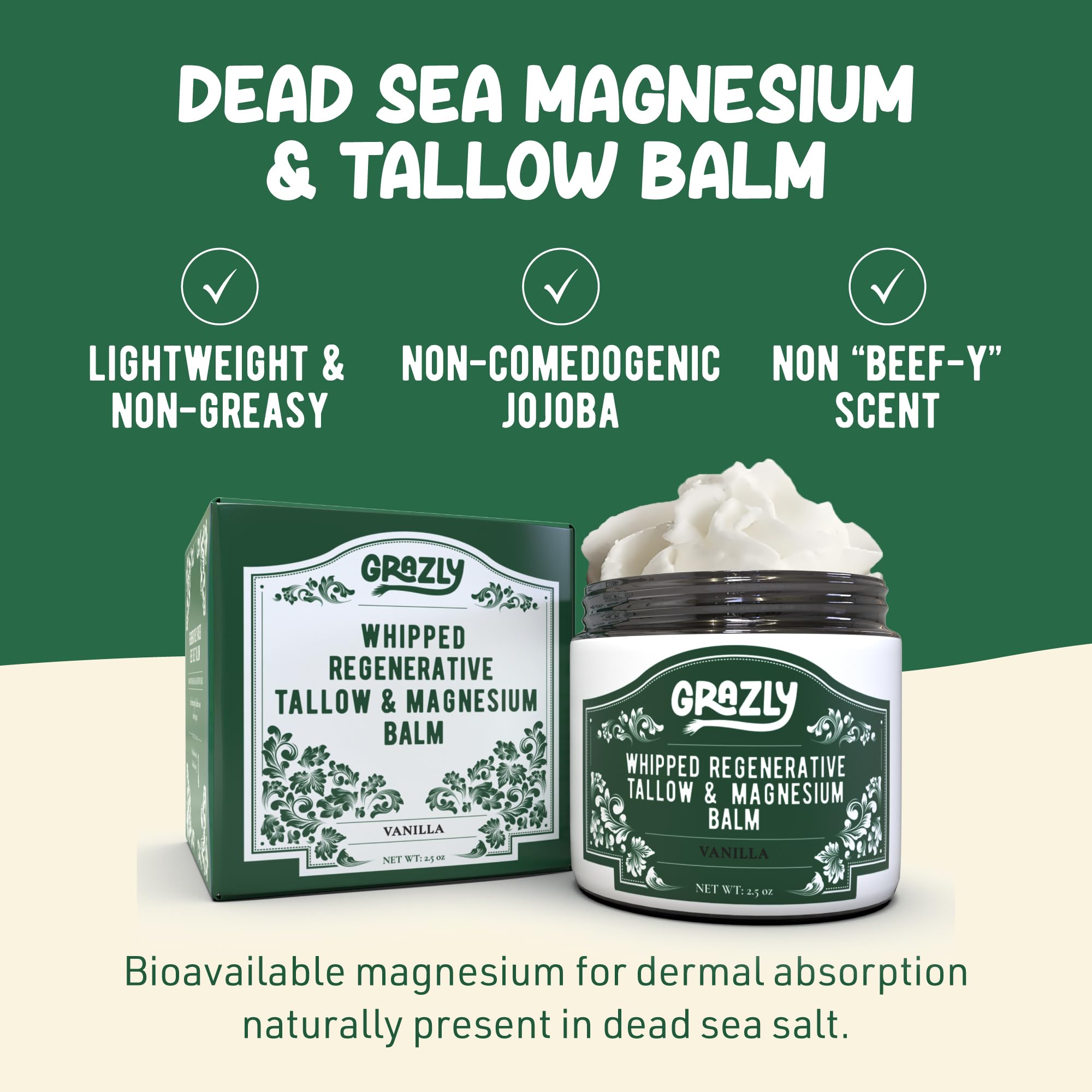 Grazly Dead Sea magnesium flakes close-up, mineral support for skin.